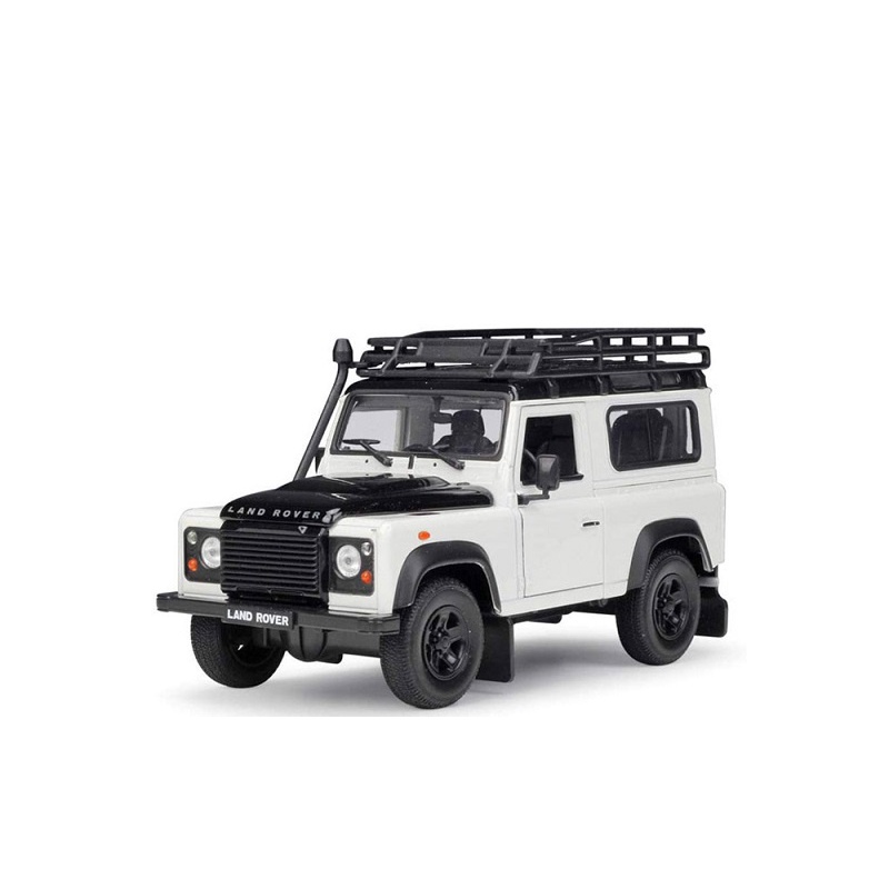 Land Rover Defender with Roof Rack White and Black 1-24 Diecast Model Car by Welly