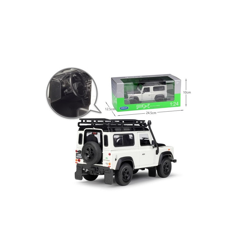 Land Rover Defender with Roof Rack White and Black 1-24 Diecast Model Car by Welly