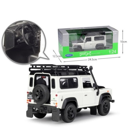 Land Rover Defender with Roof Rack White and Black 1-24 Diecast Model Car by Welly