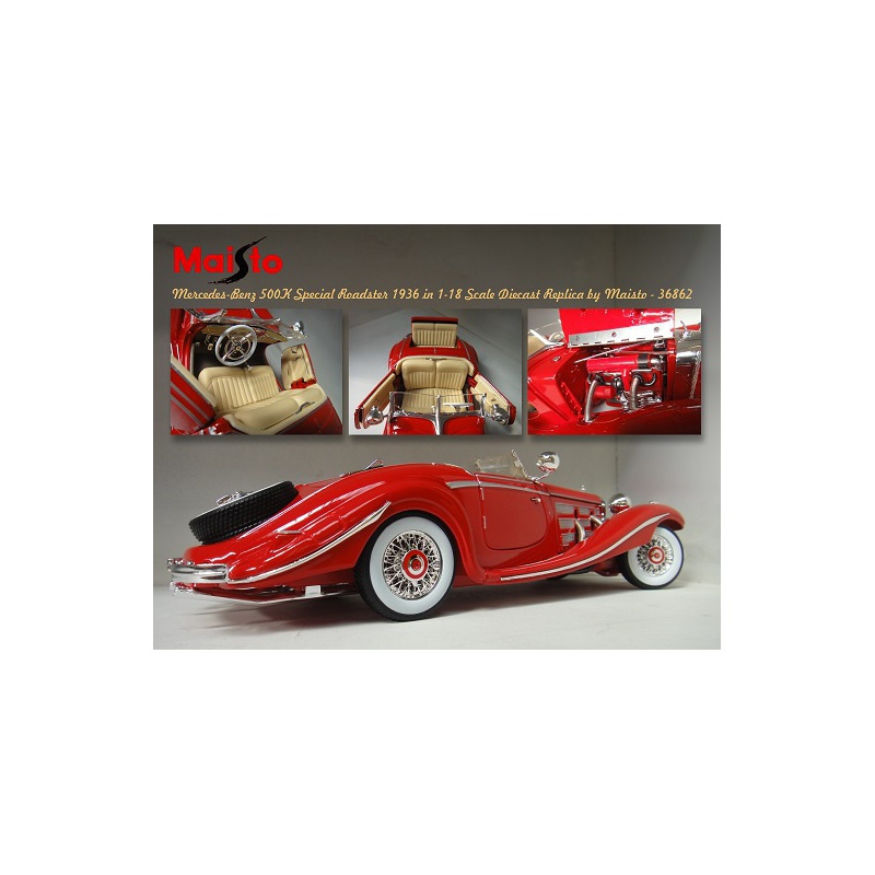 ماکت ماشین مرسیدس بنز Mercedes-Benz 500K Special Roadster 1936 in 1-18 Scale Diecast Replica by Maisto